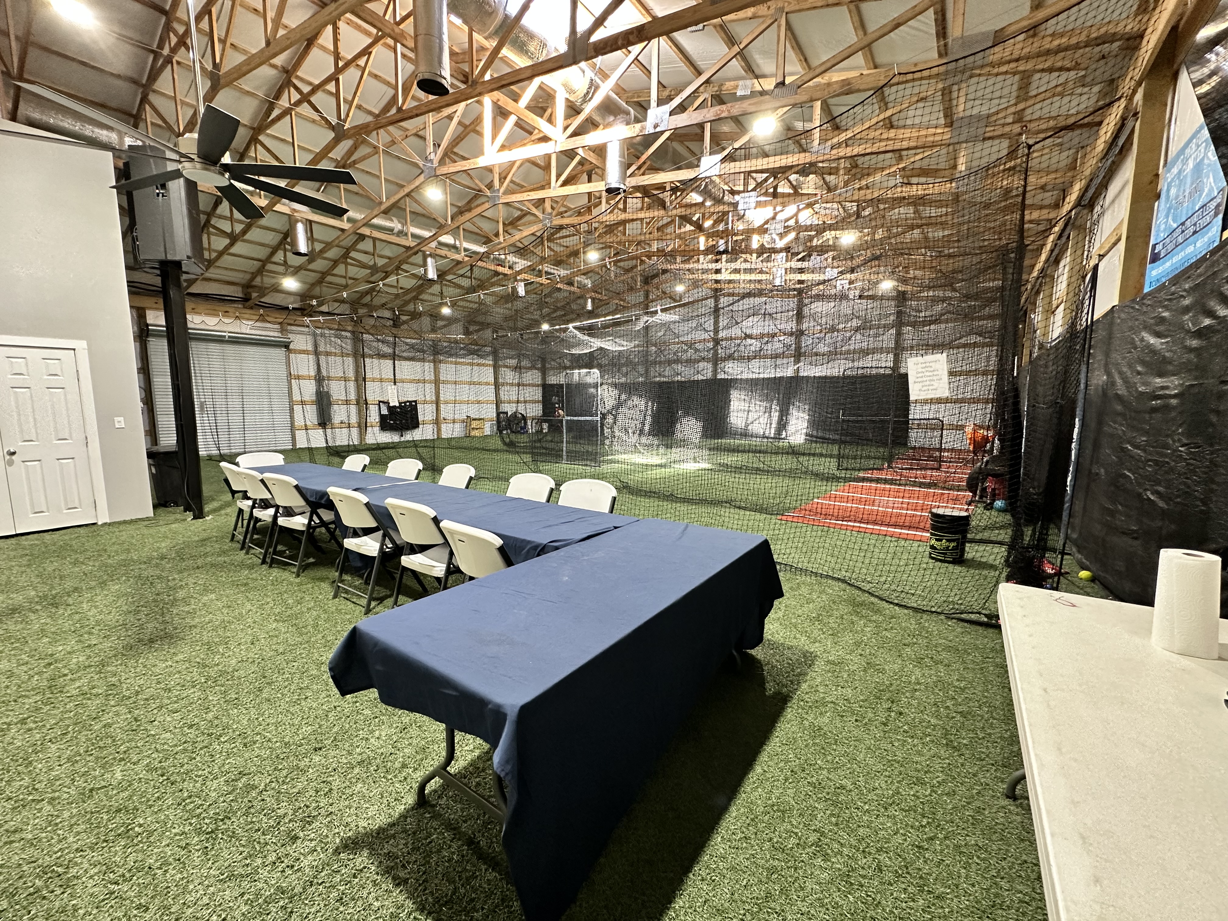 Large climate controlled warehouse space. Used currently as a batting cage/training facility. 